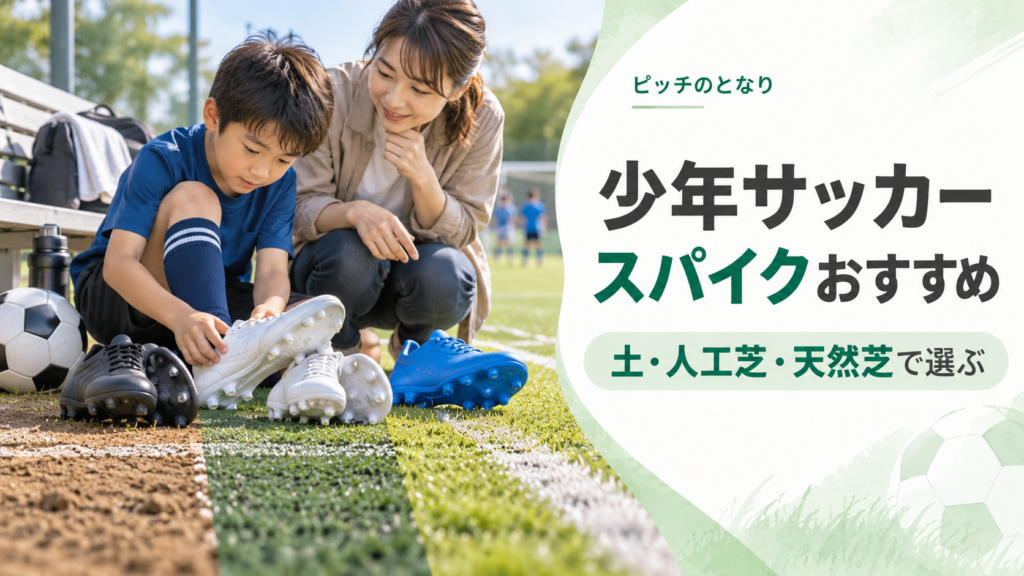 少年サッカーのスパイクを土・人工芝・天然芝と足幅から選ぶアイキャッチ画像